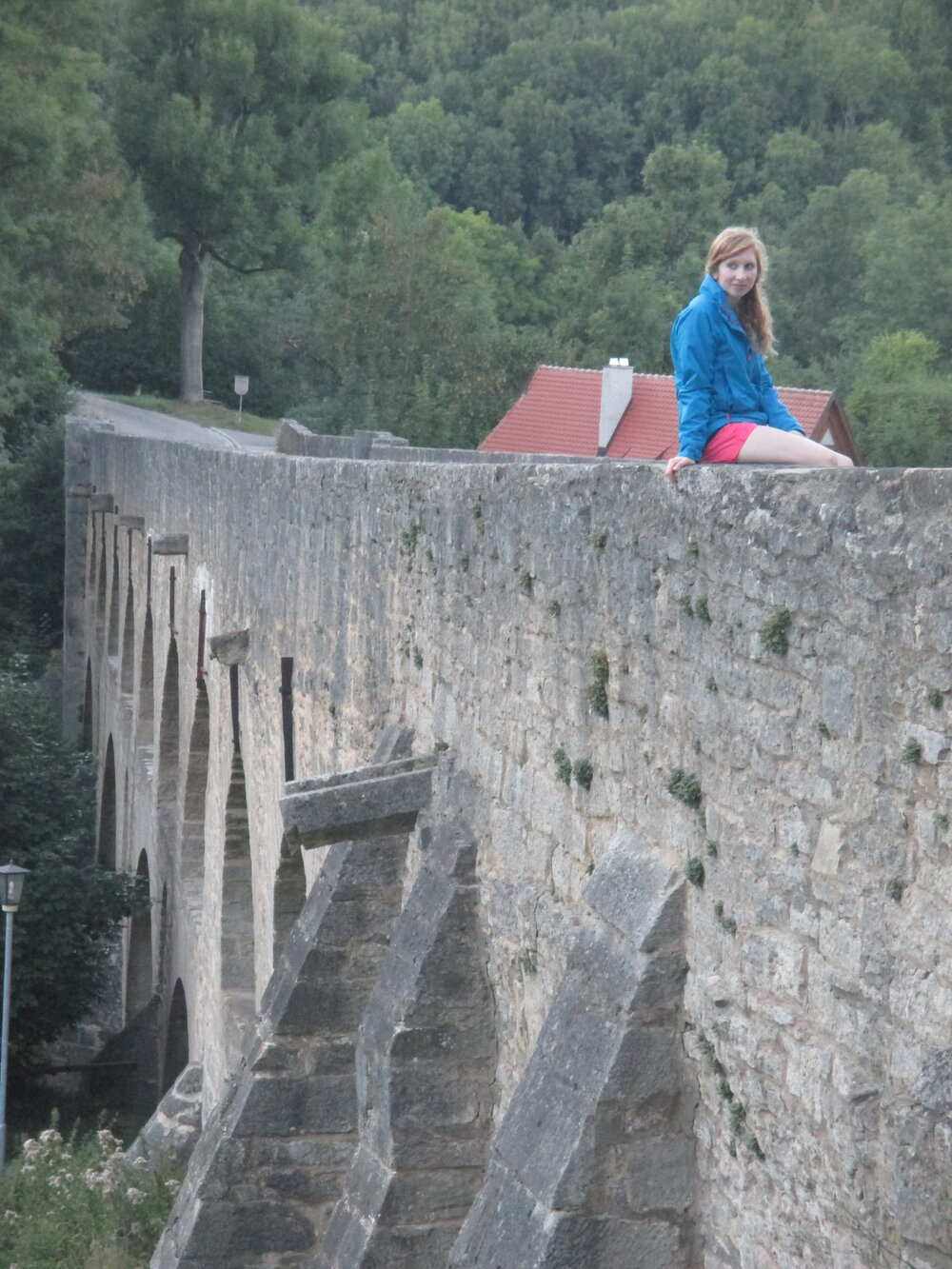 Sitting on top of the Tauberbrücke or Tauber river bridge.