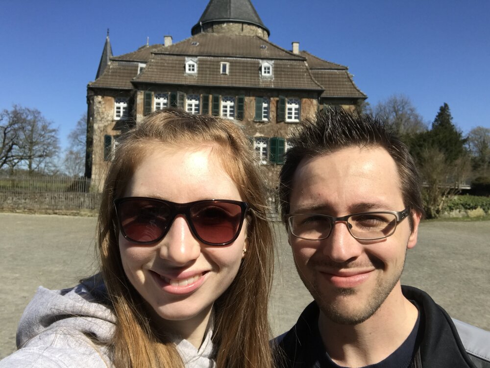 Lucas and I in front of Linnep castle near Ratingen, Germany