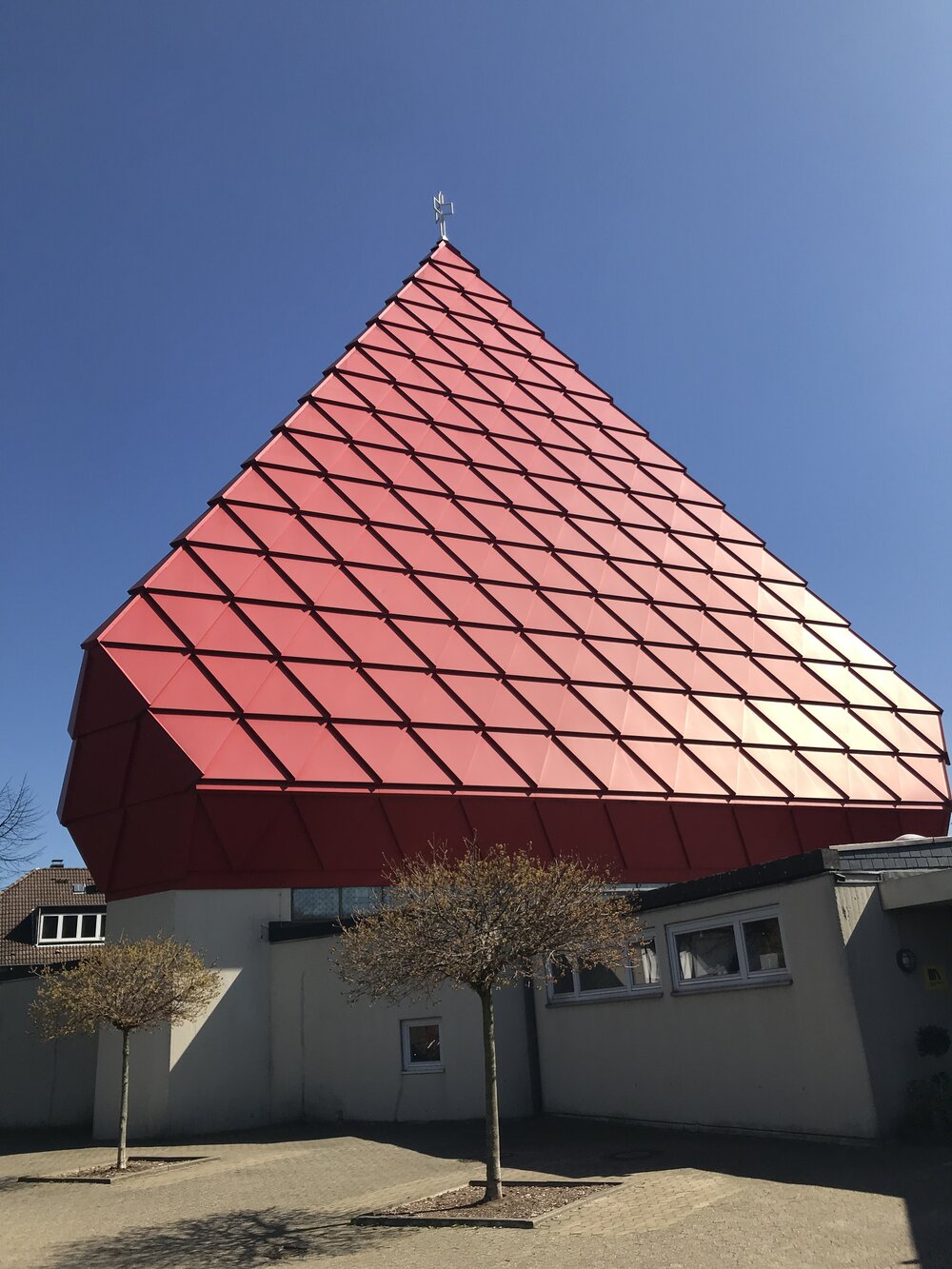 The oddly-shaped St. Christophrous church in Ratingen, Germany